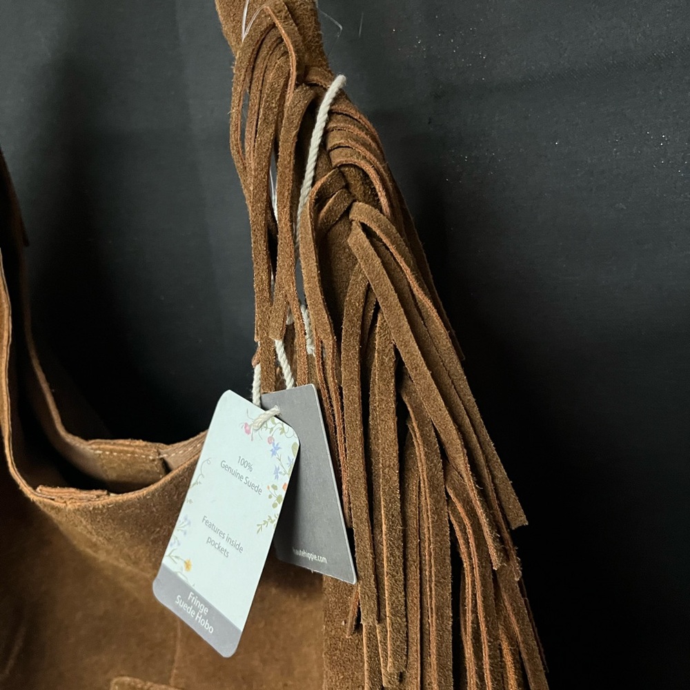 Haute Hippie Brown Suede Fringe Hobo Bag NWT - Picture 5 of 15